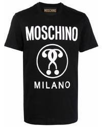 Мужская черно-белая футболка с круглым вырезом с принтом от Moschino