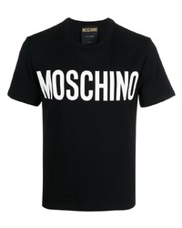 Мужская черно-белая футболка с круглым вырезом с принтом от Moschino