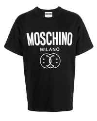 Мужская черно-белая футболка с круглым вырезом с принтом от Moschino