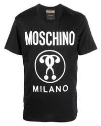 Мужская черно-белая футболка с круглым вырезом с принтом от Moschino