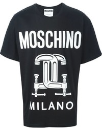 Женская черно-белая футболка с круглым вырезом с принтом от Moschino