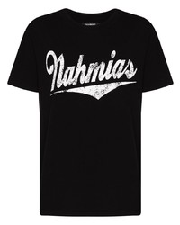 Мужская черно-белая футболка с круглым вырезом с принтом от Nahmias