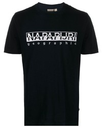Мужская черно-белая футболка с круглым вырезом с принтом от Napapijri