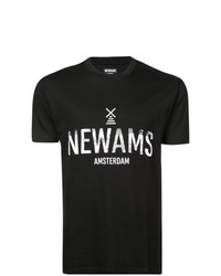 Мужская черно-белая футболка с круглым вырезом с принтом от Newams