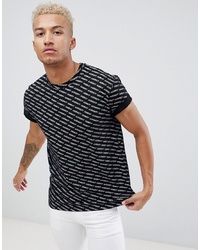 Мужская черно-белая футболка с круглым вырезом с принтом от Night Addict