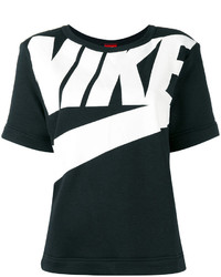 Женская черно-белая футболка с круглым вырезом с принтом от Nike