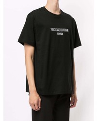 Мужская черно-белая футболка с круглым вырезом с принтом от Wooyoungmi
