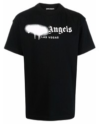 Мужская черно-белая футболка с круглым вырезом с принтом от Palm Angels