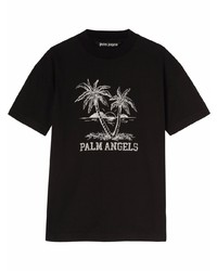 Мужская черно-белая футболка с круглым вырезом с принтом от Palm Angels