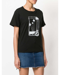 Женская черно-белая футболка с круглым вырезом с принтом от Saint Laurent