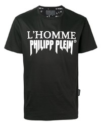 Мужская черно-белая футболка с круглым вырезом с принтом от Philipp Plein