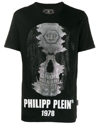 Мужская черно-белая футболка с круглым вырезом с принтом от Philipp Plein