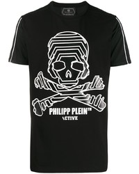 Мужская черно-белая футболка с круглым вырезом с принтом от Philipp Plein