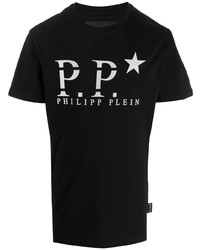 Мужская черно-белая футболка с круглым вырезом с принтом от Philipp Plein