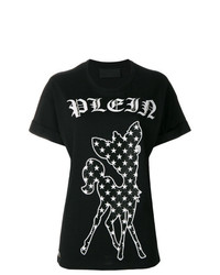 Женская черно-белая футболка с круглым вырезом с принтом от Philipp Plein