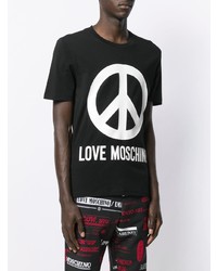 Мужская черно-белая футболка с круглым вырезом с принтом от Love Moschino
