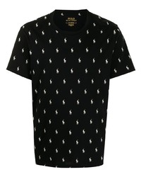 Мужская черно-белая футболка с круглым вырезом с принтом от Polo Ralph Lauren