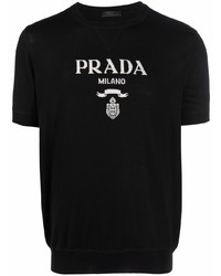 Мужская черно-белая футболка с круглым вырезом с принтом от Prada