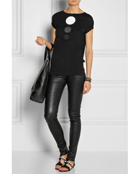 Женская черно-белая футболка с круглым вырезом с принтом