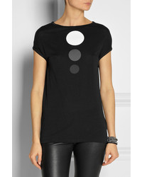 Женская черно-белая футболка с круглым вырезом с принтом