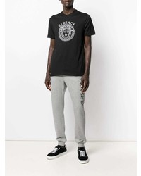 Мужская черно-белая футболка с круглым вырезом с принтом от Versace
