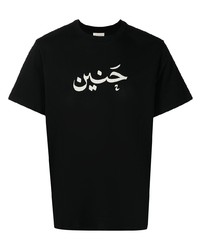 Мужская черно-белая футболка с круглым вырезом с принтом от Qasimi
