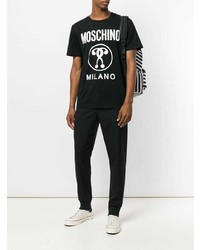 Мужская черно-белая футболка с круглым вырезом с принтом от Moschino