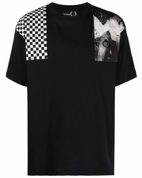 Мужская черно-белая футболка с круглым вырезом с принтом от Raf Simons X Fred Perry