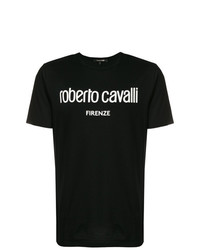 Мужская черно-белая футболка с круглым вырезом с принтом от Roberto Cavalli