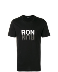 Мужская черно-белая футболка с круглым вырезом с принтом от Ron Dorff