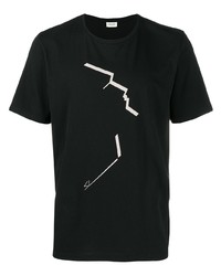 Мужская черно-белая футболка с круглым вырезом с принтом от Saint Laurent