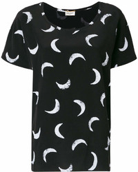 Женская черно-белая футболка с круглым вырезом с принтом от Saint Laurent