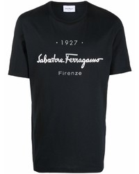 Мужская черно-белая футболка с круглым вырезом с принтом от Salvatore Ferragamo
