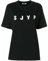 Женская черно-белая футболка с круглым вырезом с принтом от Sjyp
