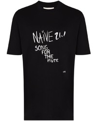 Мужская черно-белая футболка с круглым вырезом с принтом от Song For The Mute