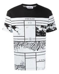 Мужская черно-белая футболка с круглым вырезом с принтом от Stone Island