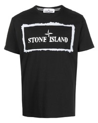 Мужская черно-белая футболка с круглым вырезом с принтом от Stone Island