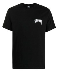 Мужская черно-белая футболка с круглым вырезом с принтом от Stussy