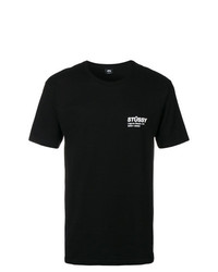 Мужская черно-белая футболка с круглым вырезом с принтом от Stussy