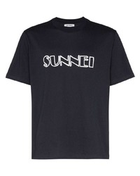 Мужская черно-белая футболка с круглым вырезом с принтом от Sunnei