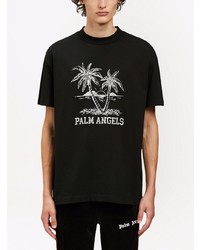 Мужская черно-белая футболка с круглым вырезом с принтом от Palm Angels