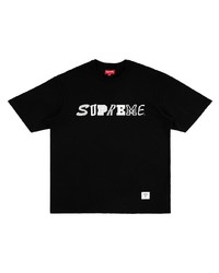 Мужская черно-белая футболка с круглым вырезом с принтом от Supreme