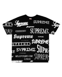 Мужская черно-белая футболка с круглым вырезом с принтом от Supreme