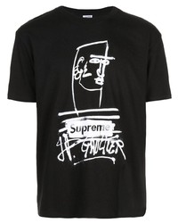 Мужская черно-белая футболка с круглым вырезом с принтом от Supreme