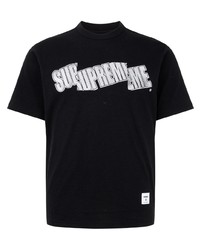 Мужская черно-белая футболка с круглым вырезом с принтом от Supreme