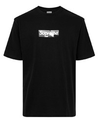 Мужская черно-белая футболка с круглым вырезом с принтом от Supreme