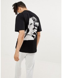 Мужская черно-белая футболка с круглым вырезом с принтом от Systvm