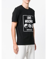 Мужская черно-белая футболка с круглым вырезом с принтом от Love Moschino