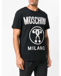 Мужская черно-белая футболка с круглым вырезом с принтом от Moschino