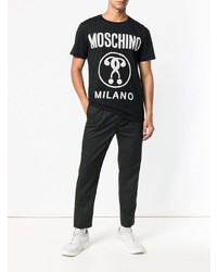 Мужская черно-белая футболка с круглым вырезом с принтом от Moschino